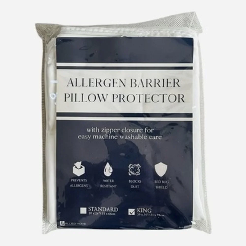 Allied Home Allergen Barrier Zippered Pillow Protector King Size 20x36 White NIP